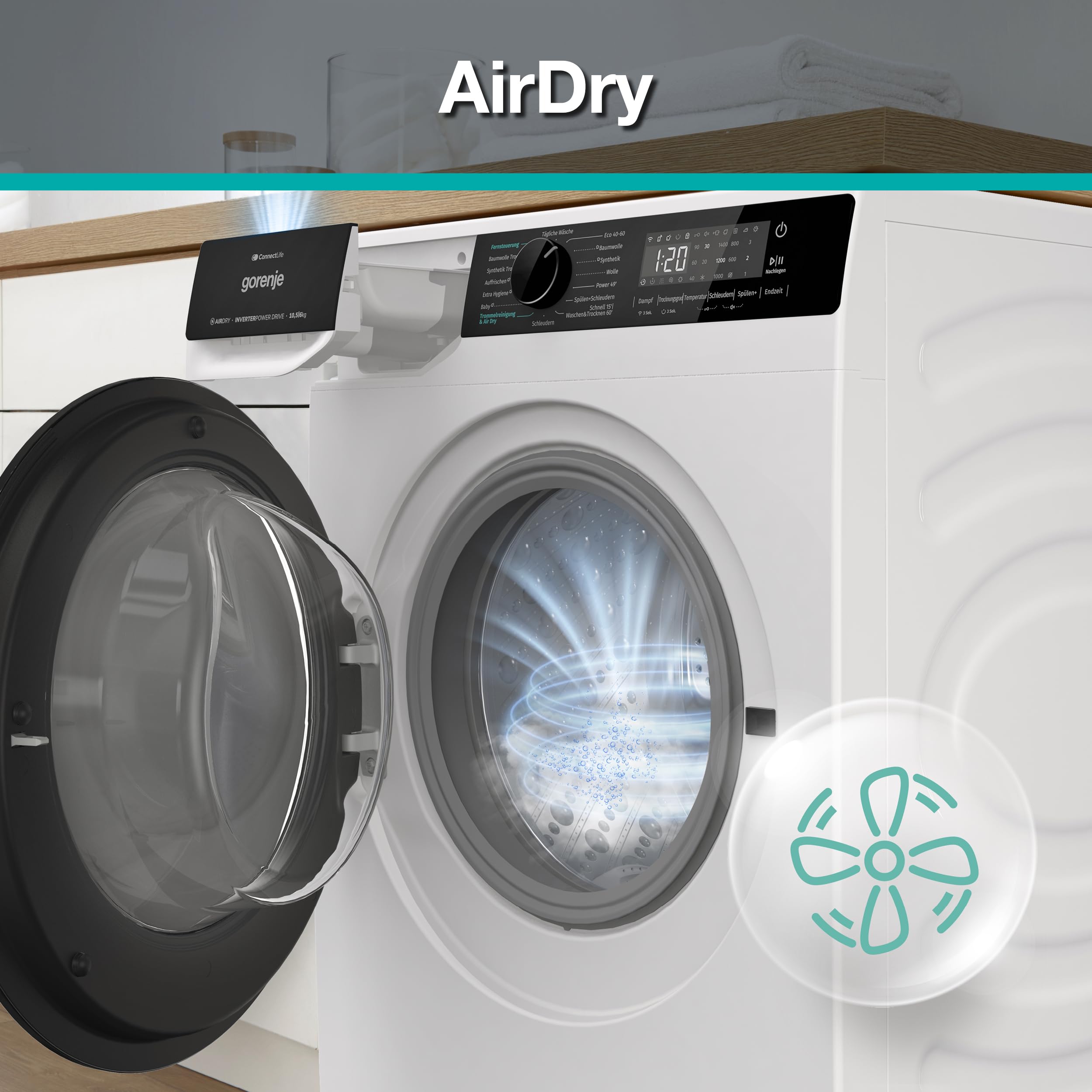 Gorenje WD2PA1X64ADW, DE Waschtrockner, Connect Life, 16 Programme, 10,5 KG, 54 Liter, 1400 U, min, Total AquaStop, AirDry, Inverter PowerDrive Motor, AllergySteam, Wash&Dry 60', A-20% 9