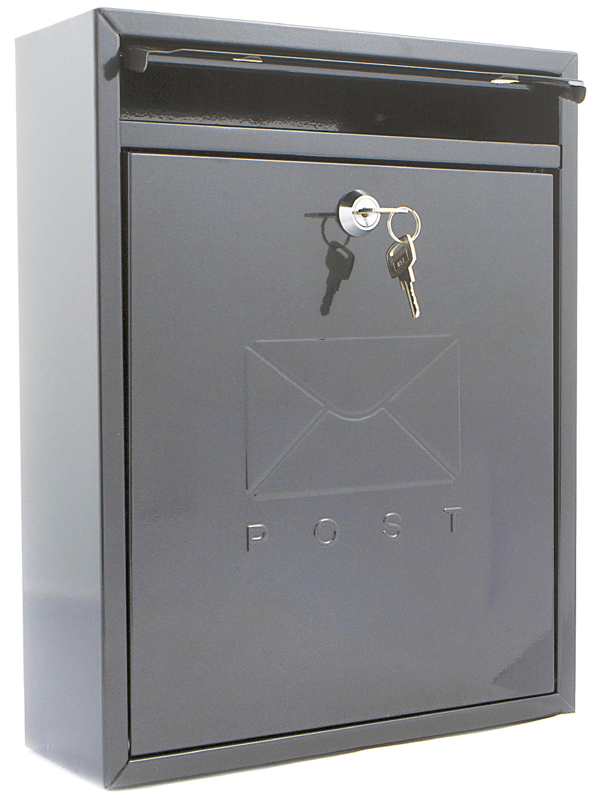 Burg Wachter MB05A Compact Wall Mounted Galvanised Steel Postbox, Anthracite 26x33x9cm