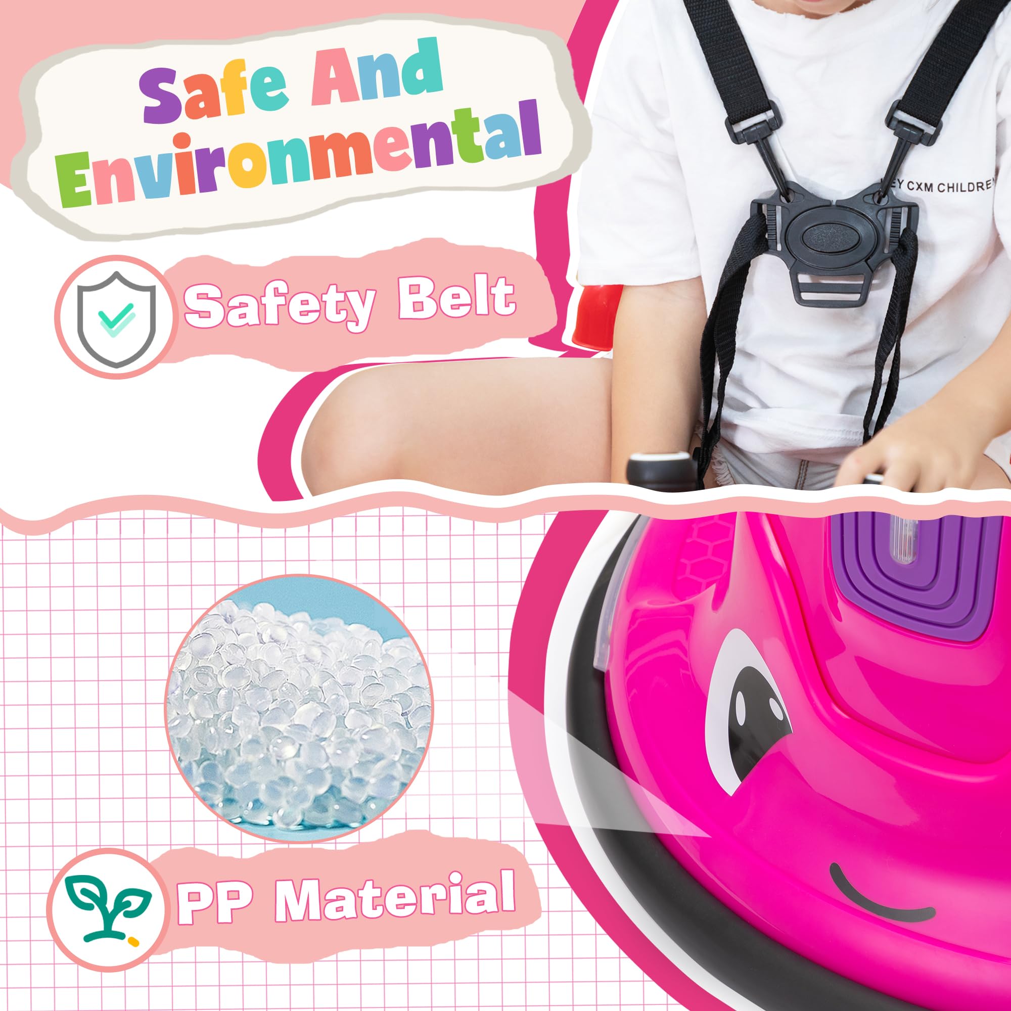 TOBBI Toddlers Bumper Car, 12v Baby Electric Ride On Snail Shape Toy with Remote Control/Children DIY Funny Stickers/360 Degree Spin for Kids of Ages 1.5-9 (Rose Red)