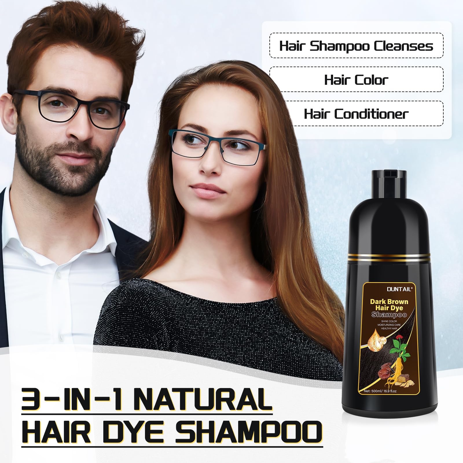 Bablabear Instant Gray Hair Color Shampoo 500ML - 3 in 1 Men's & Women's Long-Lasting, Safe Hair Dye