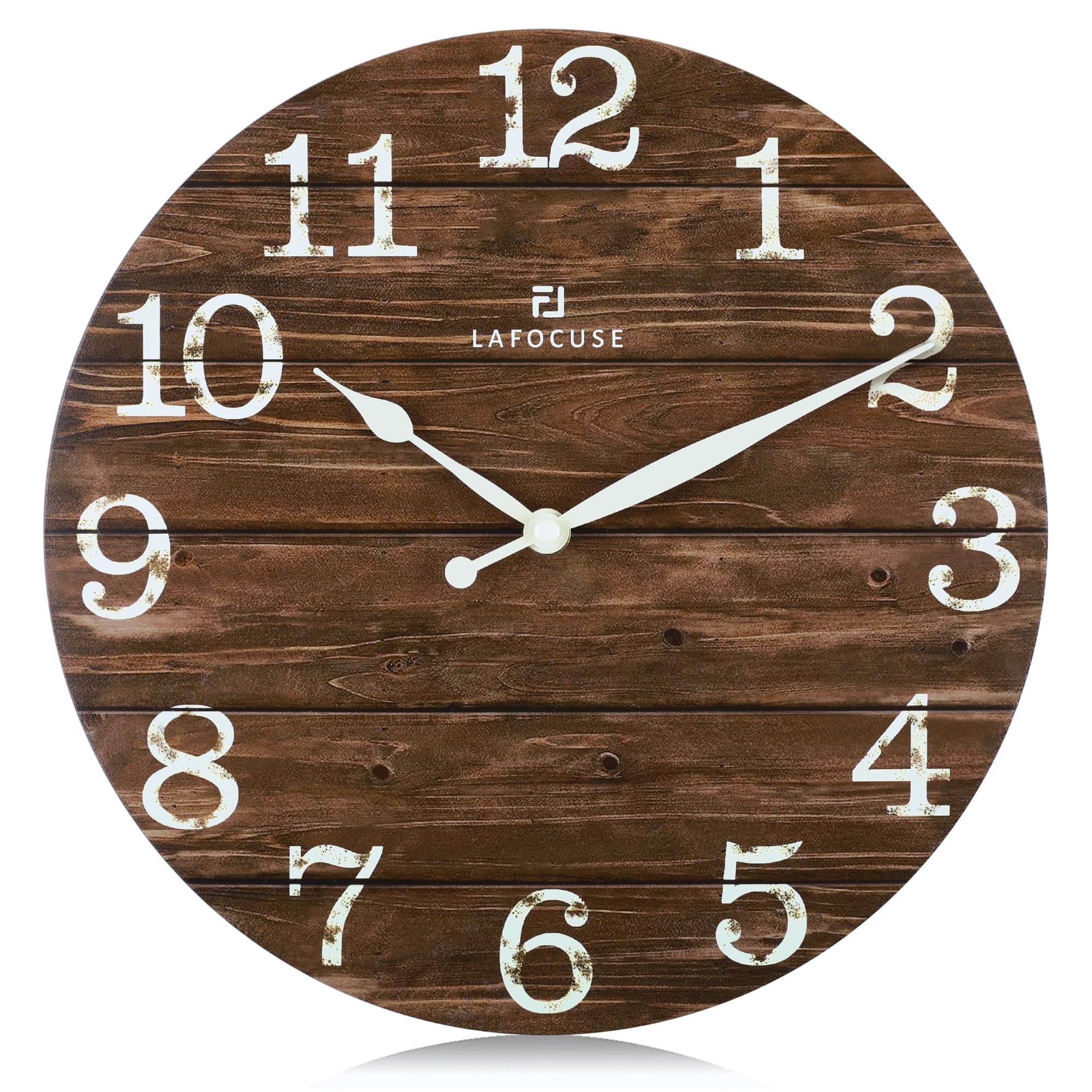 Lafocuse 12 Inch Silent Wooden Rustic Brown Wall Clocks Battery ...