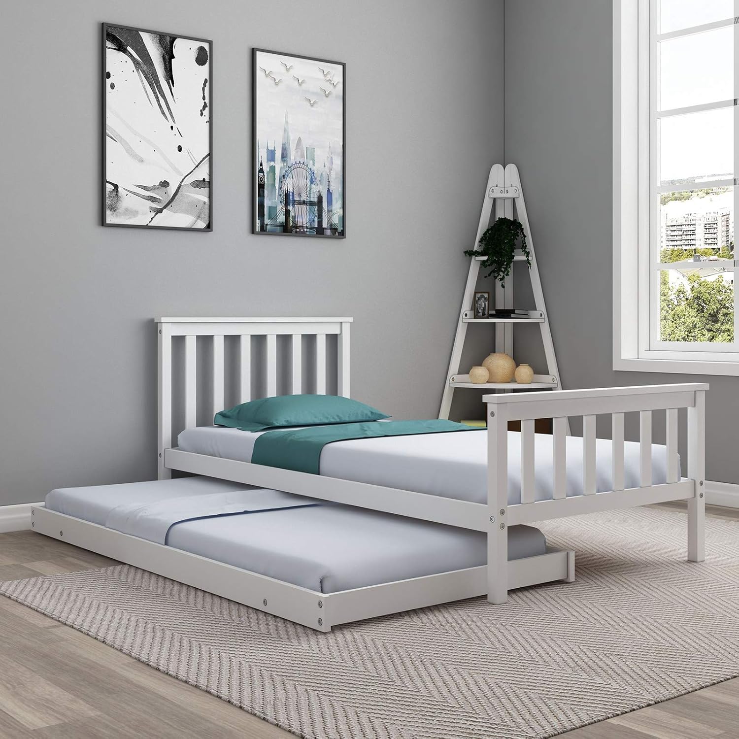 UNDRANDED Single Bed Frame Daybed in White Solid 3FT Wooden Guest Bed