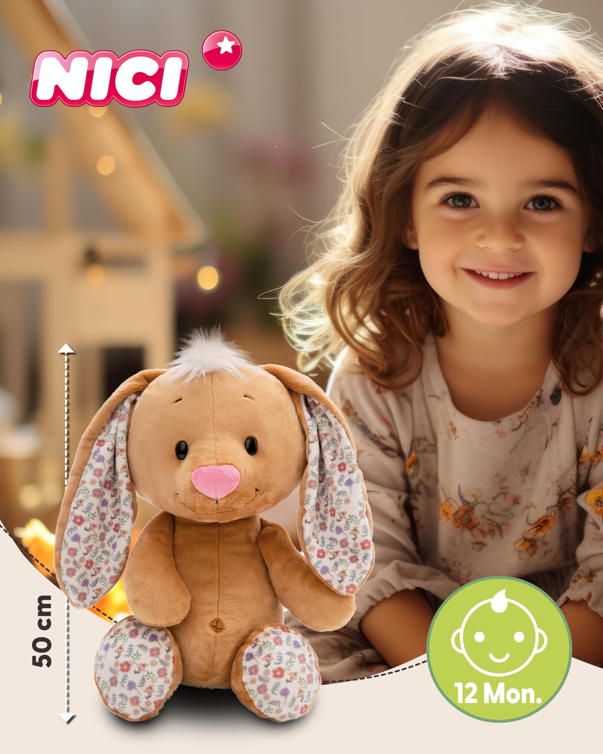 NICI Kuscheltier Hase 50cm beige - Stofftier aus weichem Plüsch, niedliches Plüschtier zum Kuscheln und Spielen, für Kinder & Erwachsene, tolle Geschenkidee - 61456 3