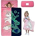 Gleam Dream - Glow in The Dark Kids Nap Mat - Nap Mats for Preschool, Toddler Sleeping Bag with Pillow and Blanket, Fun Dinosaur & Unicorn Designs, Ages 2-8 Years