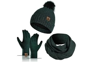 3 in 1 Winter Beanie Hat Scarf Touchscreen Gloves Set for Women Men Fleece Lined Skull Cap for Sports Outdoor Travel