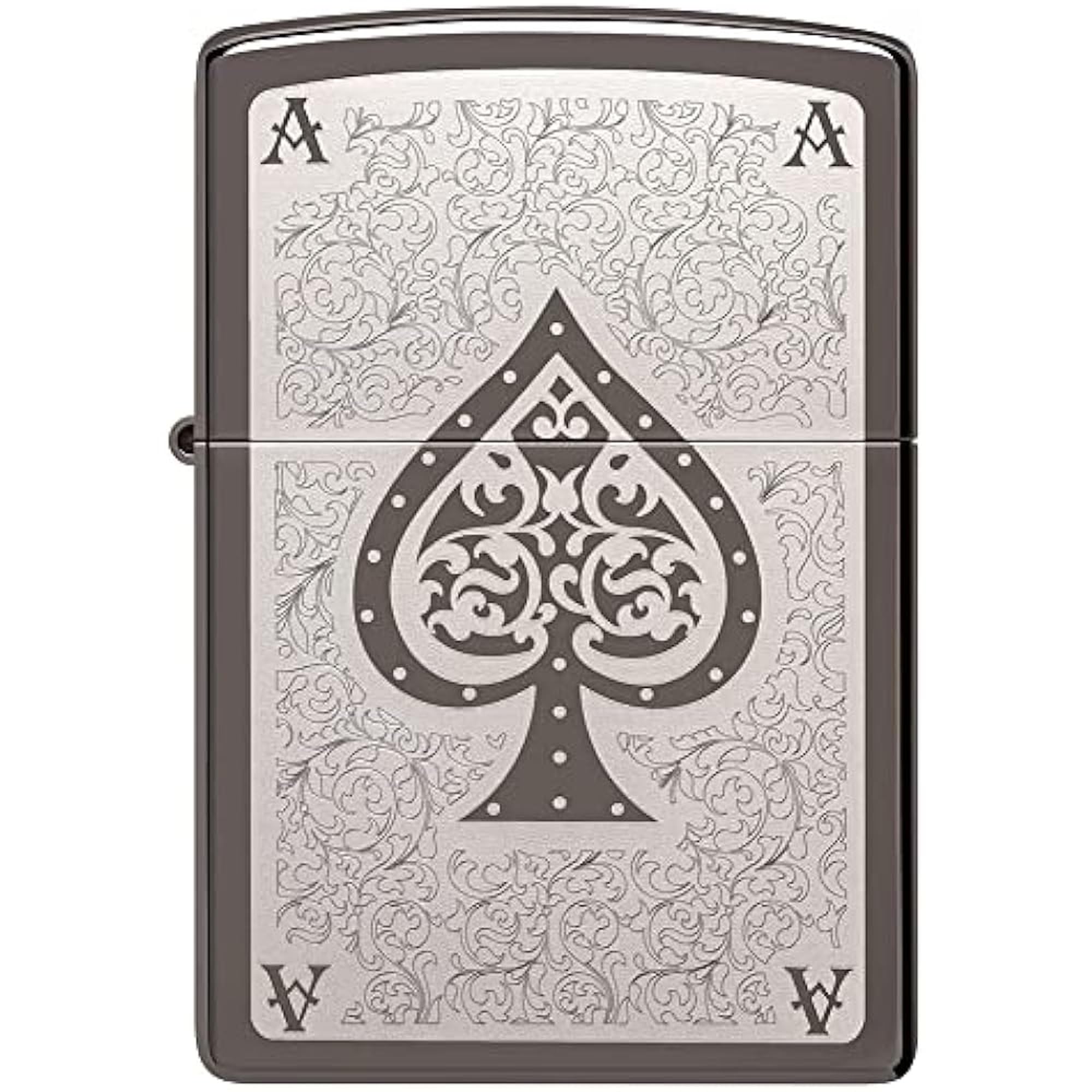 Zippo Windproof Lighter - Model Ace Filigree - Black Ice Finish with Laser Engraving - Refillable - Reusable - Windproof Design - Gift Box - Metal - Made in USA