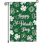 Louise Maelys Happy St Patrick's Day Garden Flag Welcome Shamrock Clover 12x18 Inch Double Sided Small Burlap Saint Patricks Spring Holiday Yard Outdoor Outside House Decor