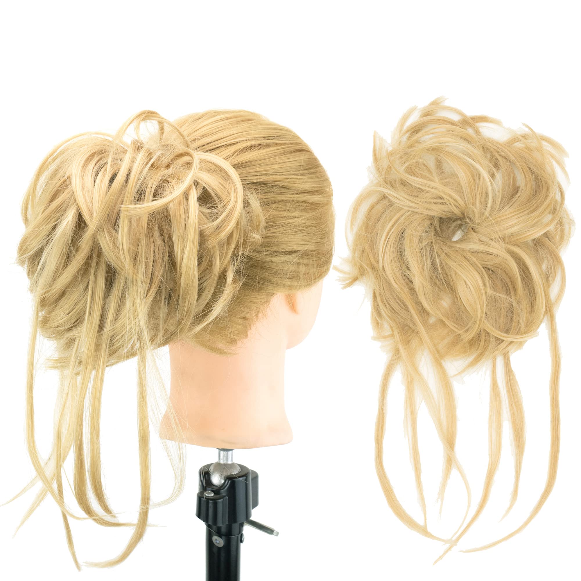 IMISSU 2PCS Messy Hair Bun Piece Updo Long Scrunchies Wrap Ponytail Extension Wavy Hairpieces Chignon Headband (2PCS Sunny Blonde)