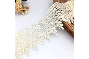 FQTANJU 5 Yard Floral Lace Edge Trim 9cm Wide Ribbon Edging Trimmings Wedding Dress Embellishment Gift Party Decoration Applique DIY Sewing Crafts (Beige)