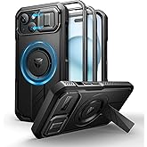 Dexnor for iPhone 15 Case with Slide Camera Cover & Adjustable Kickstand & Built-in Screen Protector, Magnetic Rugged Shockproof Bumper Cases Heavy-Duty Magnetic Protective Cover,Black