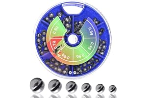 GEFISCHTTER 205pcs/117pcs Fishing Weight Sinker 5 Sizes/6 Sizes Lead Weights Round Split Shot Sinker Drop Lead Weights No-Roll Olive Heart Removable Fishing Line Sinkers Kit