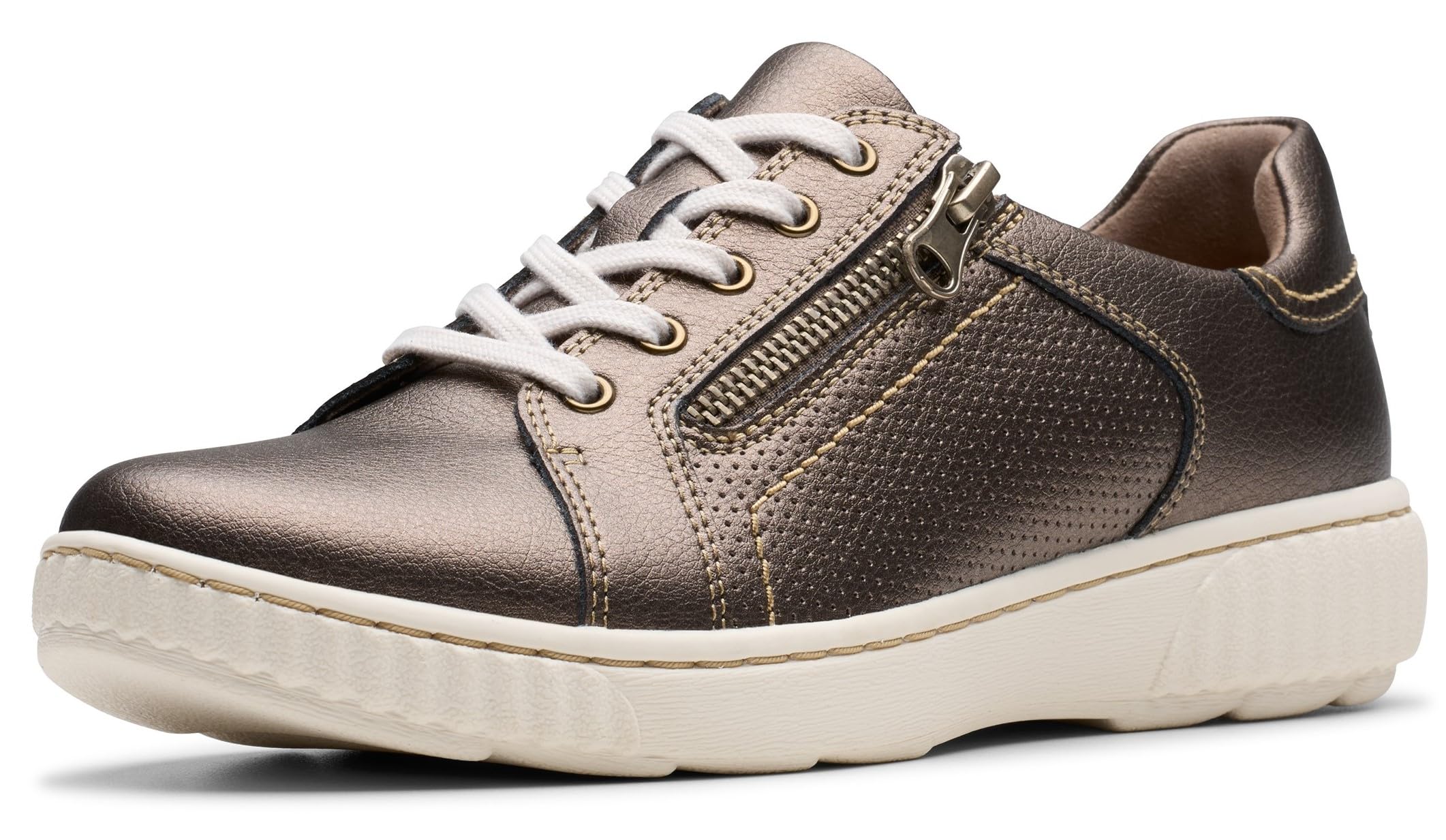 Clarks Women’s Caroline Janna Sneaker, Bronze Leather, 7.5