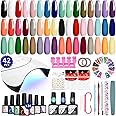 VANREESA 42 Pcs Gel Nail Polish Kit with U V Light 24 Popular Colors Gel Nail Polish Set Nude Red Blue Green Purple Orange All Seasons Gel Polish Complete Gel Nail Kit for Beginners Gifts for Women