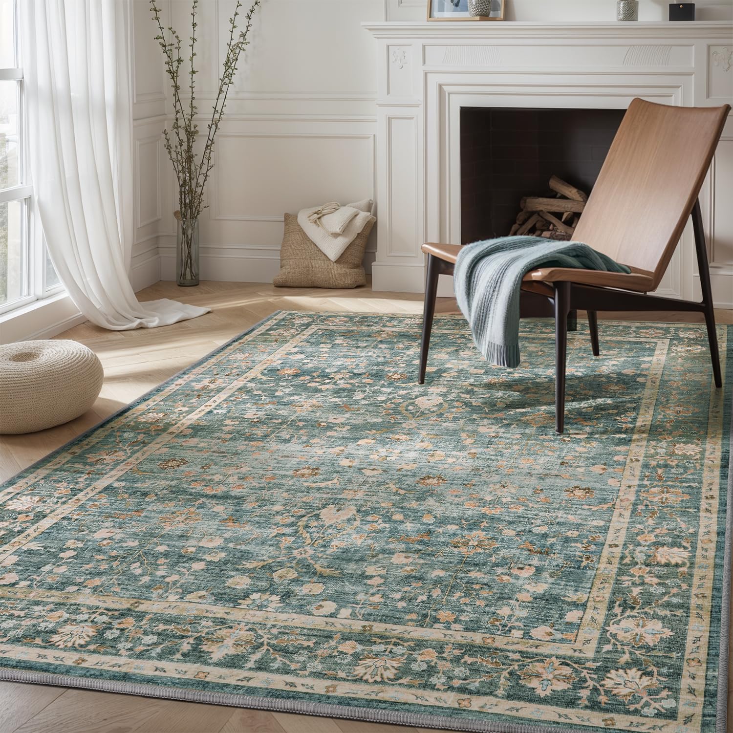 Photo 1 of 3x5 Area Rugs Non Slip Entryway Rug Low-Pile Floor Carpet Distressed Printed Entry Rug Ultra Soft Area Rug Machine Washable, Blue