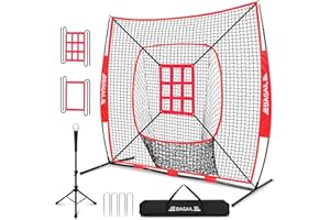 BAGAIL 7x7 ft Baseball & Softball Practice Net with Bow Frame for Batting, Hitting, Pitching, Portable Throwing Net with 2 St