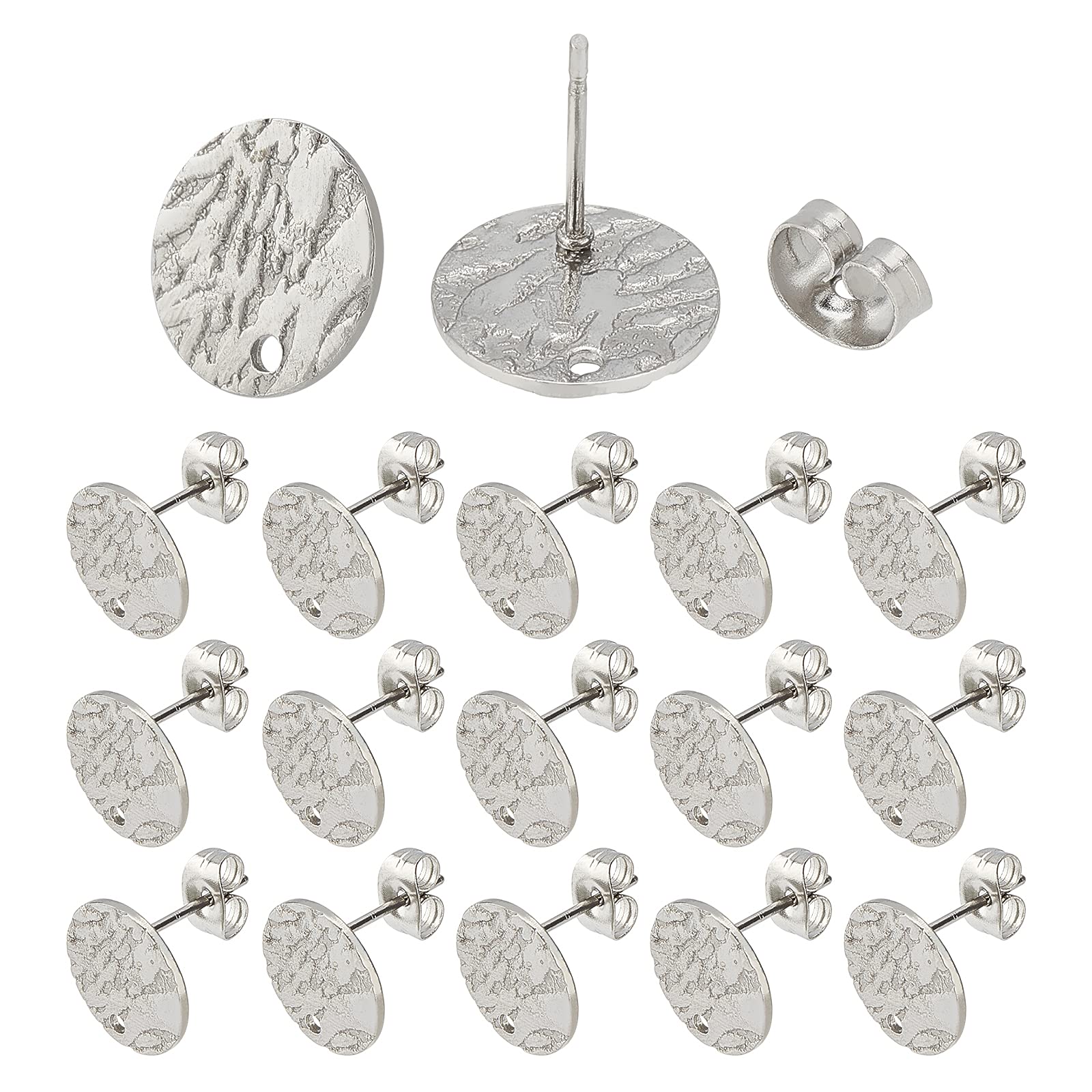 UNICRAFTALE 50pcs 304 Stainless Steel Stud Earring Findings with Ear Nuts Ear Studs Flat Round Metal Stud Earrings pin 0.7 mm for DIY Jewelry Making