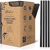 EcoPreps 5โ Short Biodegradable Bamboo Fiber Cocktail Straws | 200 Count, 100% Compostable, Plastic-Free, Eco-Friendly Drinking Straws | 5-Inch, Heat-Resistant PHA Coffee and Cocktail Stirrers (Black)