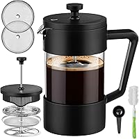 Veken French Press Coffee & Tea Maker 21oz, Thickened Borosilicate Glass Coffee Press with 3 Filter Screens, Rust-Free…