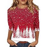 BTCOW Womens Casual 3/4 Sleeve T-Shirt 2025 Round Neck Cute Tops Loose Fit Basic Tees Blouses