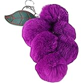 Leadigol Faux Rabbit Fur Ball Pom Pom Keychain,Cute Plush Ball Keychain Simulation Fruit Grape Keyring,for Car Key Ring Handbag Backpack Charm