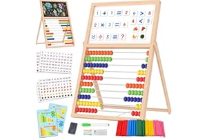 Gotoofun Wooden Abacus for Kids Math - Double-Sided Blackboard Whiteboard for Toddlers with 308 Magnetic Number & Fruit Cards, 100 Counting Sticks Montessori Educational Toys Homeschool Essentials