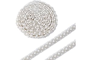 letsinstyle 2 Yards White Pearl Beaded Lace Trim, 0.4 Inch Wide Vintage Crystal Lace Border Ribbons, Faux Pearl Decorative Ri