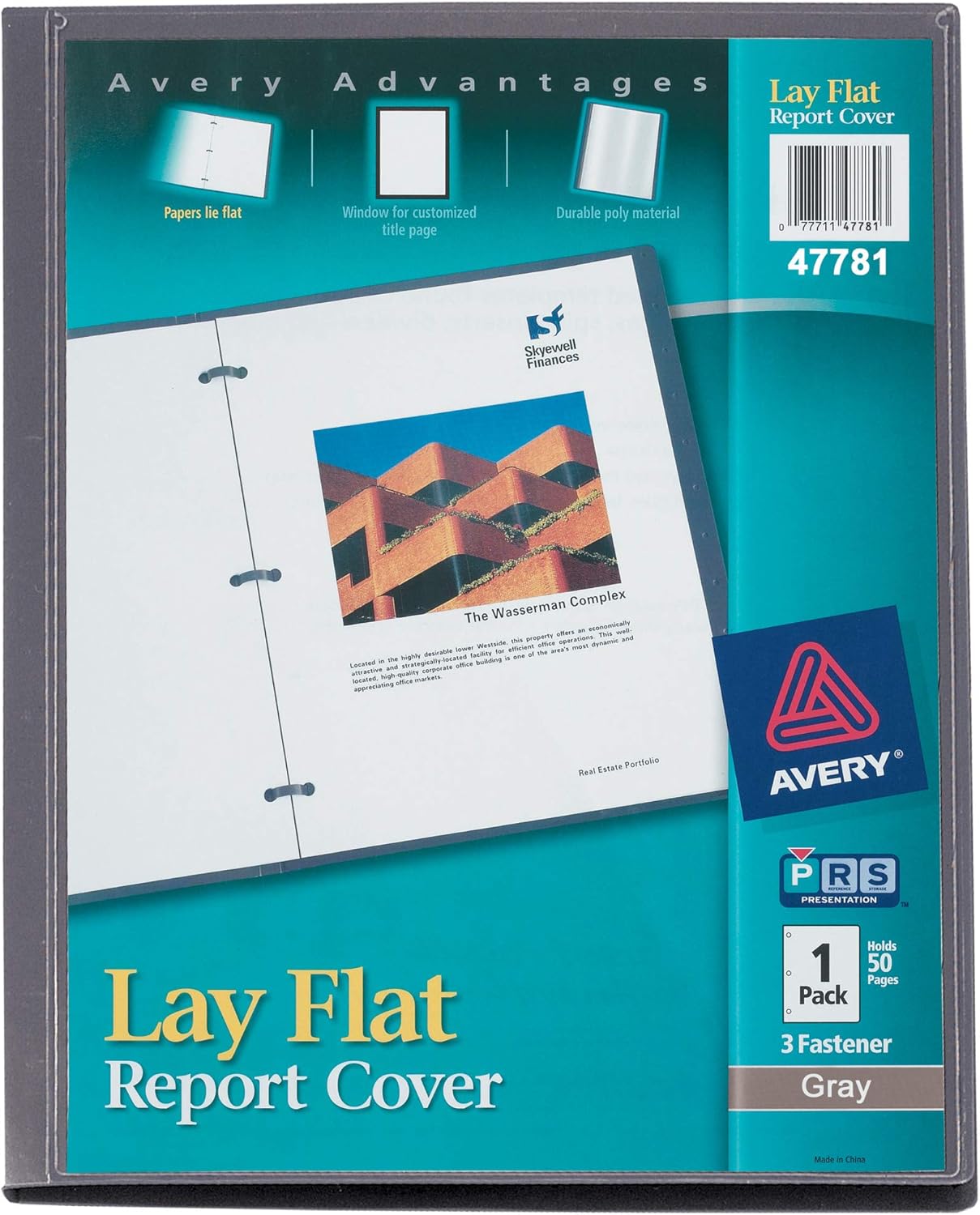 Avery Lay Flat Report Cover with 3 Plastic Fasteners, Clear Front Window, Holds up to 50 Sheets, 1 Gray Cover (47781) : Business Report Covers : Office Products
