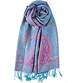 Achillea Reversible Paisley Pashmina Rave Scarf – Exotic Indian Shawls and Wraps for Evening Dresses, Festivals, All Seasons