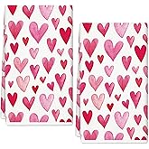 JarThenaAMCS Valentine Kitchen Towel Pink Watercolor Heart Dish Towel 18 x 28 Inch Hand Drying Tea Towel for Cooking Baking Party Supplies, 2Pcs