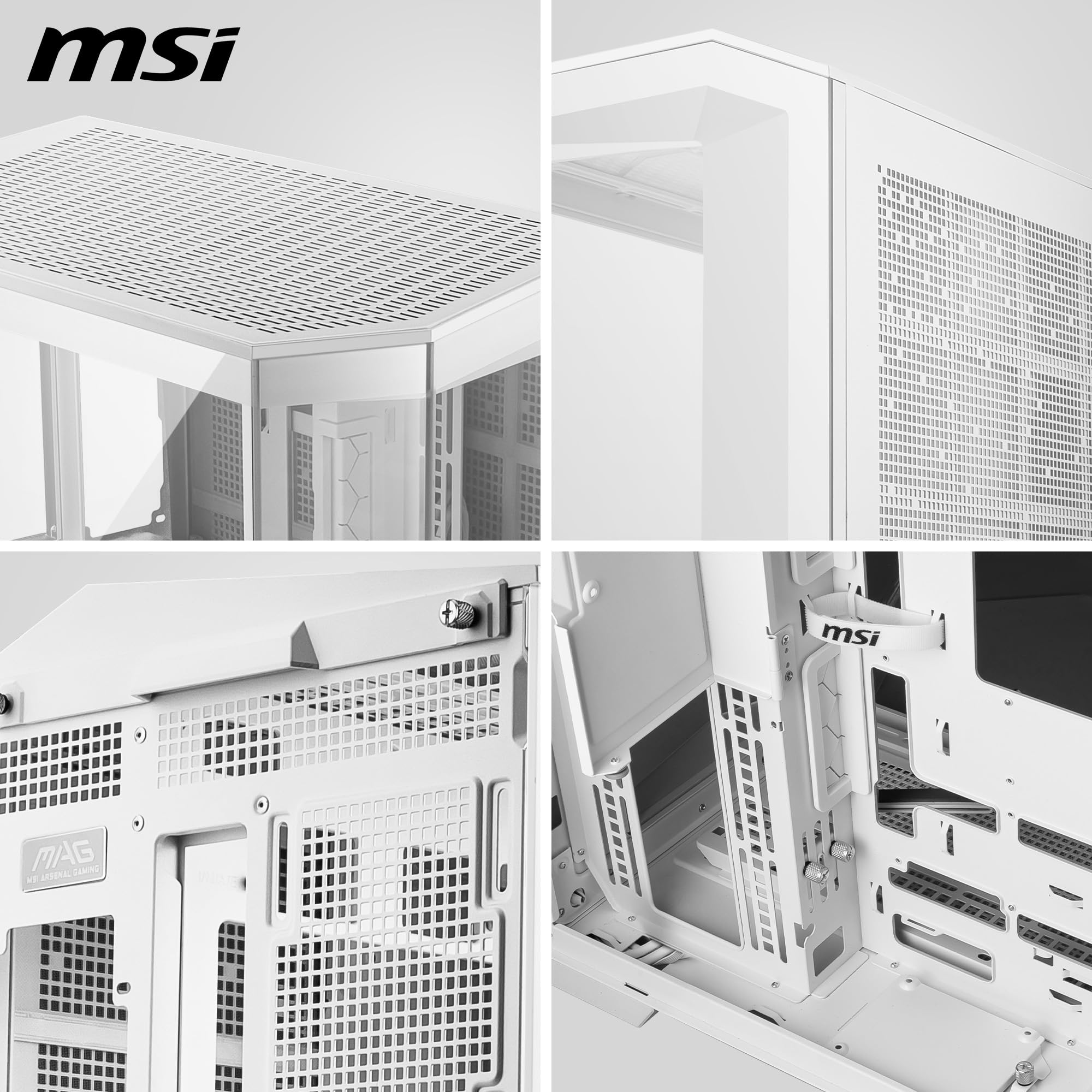 Msi Mag Pano 100L Pz White Atx Pc Case - Atx Capacity, Verical Gpu Installation Bracket, Gpu Holder, Dust Filters, Swinging Storage Bracket, Dual-Chamber, Usb 20Gbps Type-C - View 7