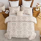 Uniclinens Unicinens Comforter Set King Size - Vintage Damask Comforter Bedding Set Floral Pattern, Warm Breathable Bed Comforter, Soft Fluffy Quilted Quilt 3pcs with 2 Pillowshams, Brown/Beige