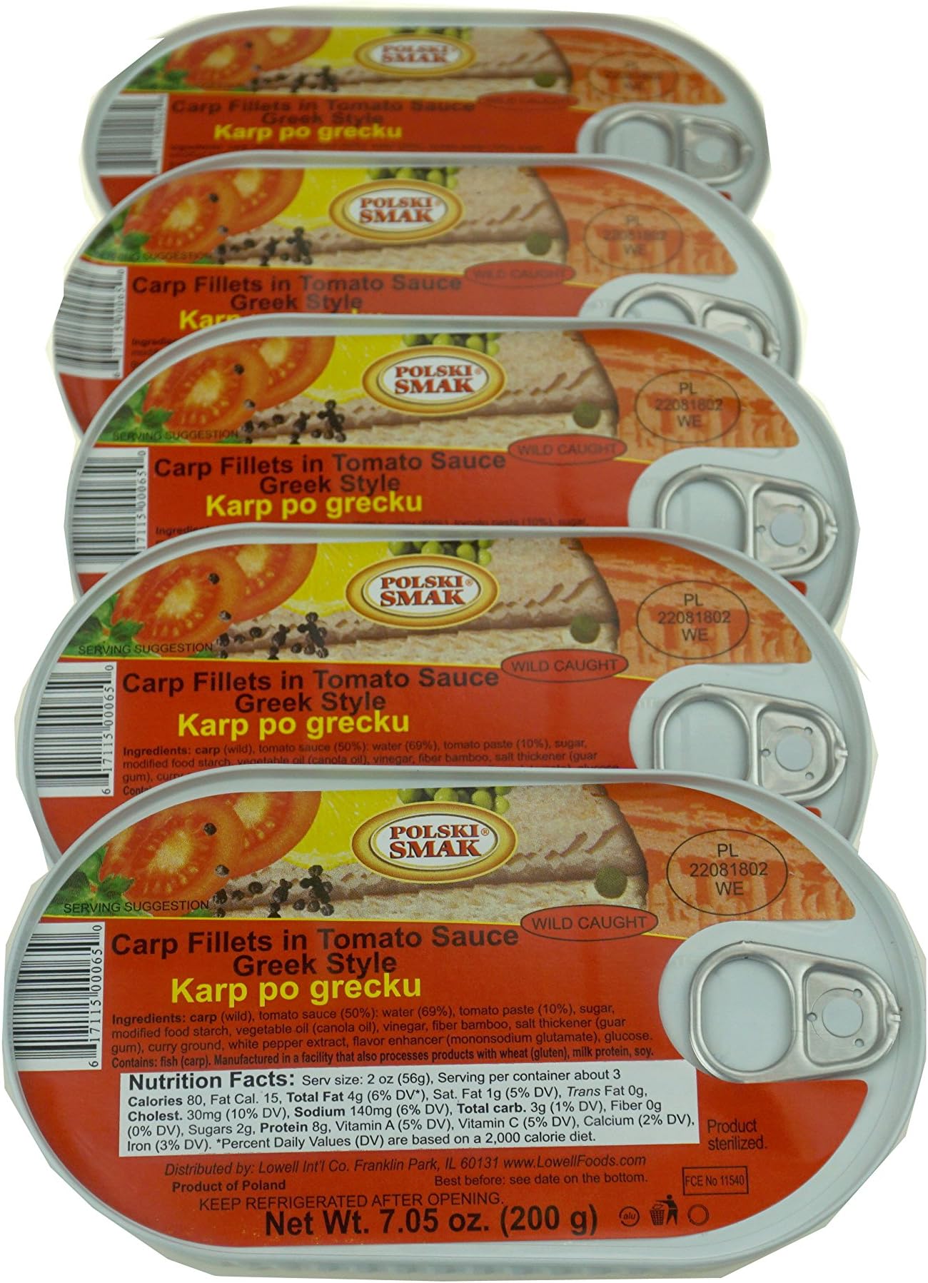 Polski Smak Greek Style Carp Fillets in Tomato Sauce, Pack of Five, Net wt of 7.05 oz per tin (5)