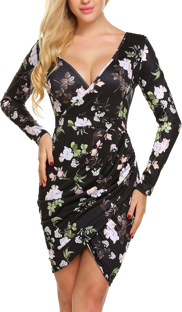 floral ruched bodycon dress