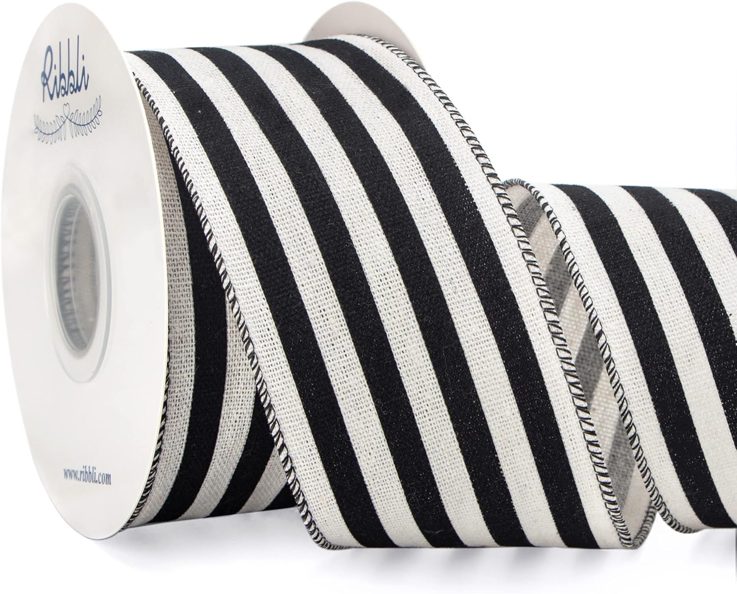 Bows & Ribbons - Ribbli Black Stripe Cotton Burlap Ribbon,Stripe Wired Ribbon 2-1/2 Inch x Continuous 10 Yard, Farmhouse Ribbon for Wreath,Big Bows-(Black/Ivory)