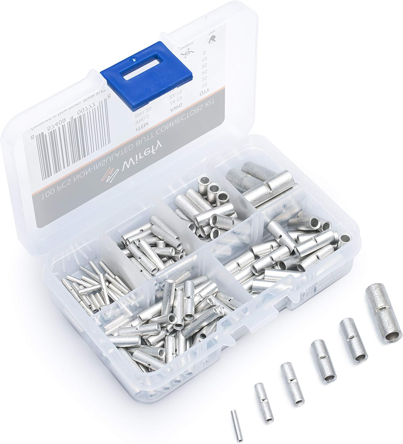 Wirefy 100 PCS Non Insulated Butt Connectors Kit - Butt Splice Wire Connectors - Electrical Crimp Terminals - 24-8 AWG: Home Improvement