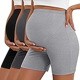 Sweetyweee 3 Pack Women's Maternity Shorts Over Belly Pregnancy High Waisted Summer Lounge Sleep Pajama Biker Shorts