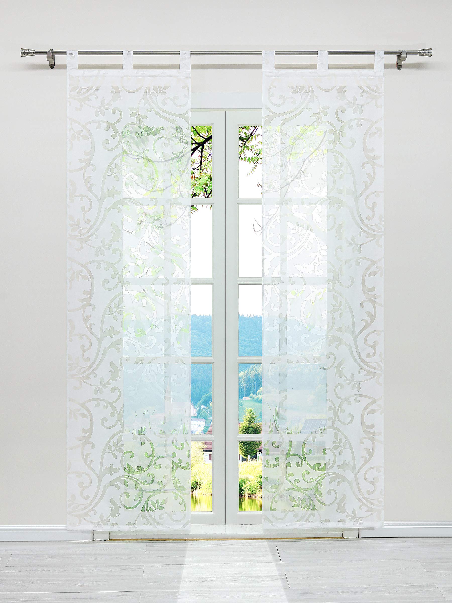 ESLIR Sliding Curtains Burnout Panel Curtains Set of 2 Curtains with Loops Transparent Curtain White W x H 57 x 175 cm Set of 2