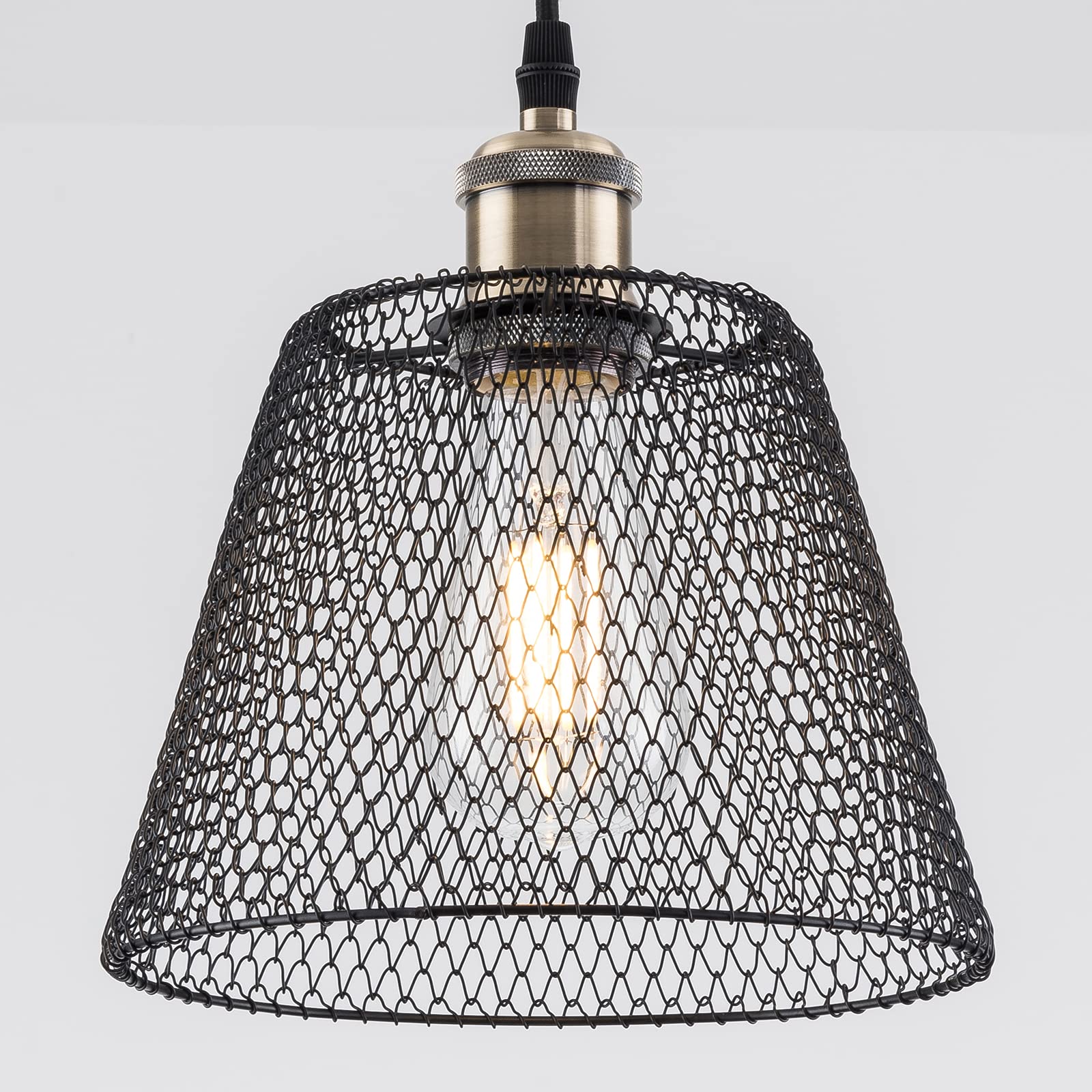 HARPER LIVING Pendant Ceiling Light Shade, Easy Fit Lampshades Black Metal Mesh, Lamp Shades, Reducing Ring Included, Vintage Ceiling Basket Cage for Bedroom Ceiling Lights Pendant (Black)