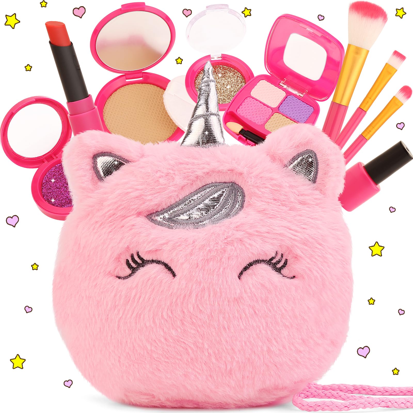 Photo 1 of Pretend Makeup Kit for Toddlers Girls Toys Age 3 4 5 6 7 8 Years Old Gifts, Fake Play Makeup Set for Kids Toy 3-5 4-6, Unicorn Princess Little Girl Purse with Make up