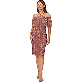 Adrianna Papell Womens Beaded Off The Shoulder Dress