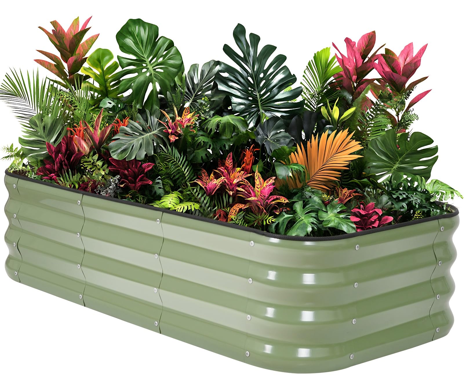 Photo 1 of 1MORE Raised Garden Bed -4X2X1 Galvanized Planter Box for Outdoor Gardening,3 in 1 Modular Raised Bed Kit with Protective Tape, Gloves for Herb?Ideal for Vegetables and Plants.Green-1Pcak