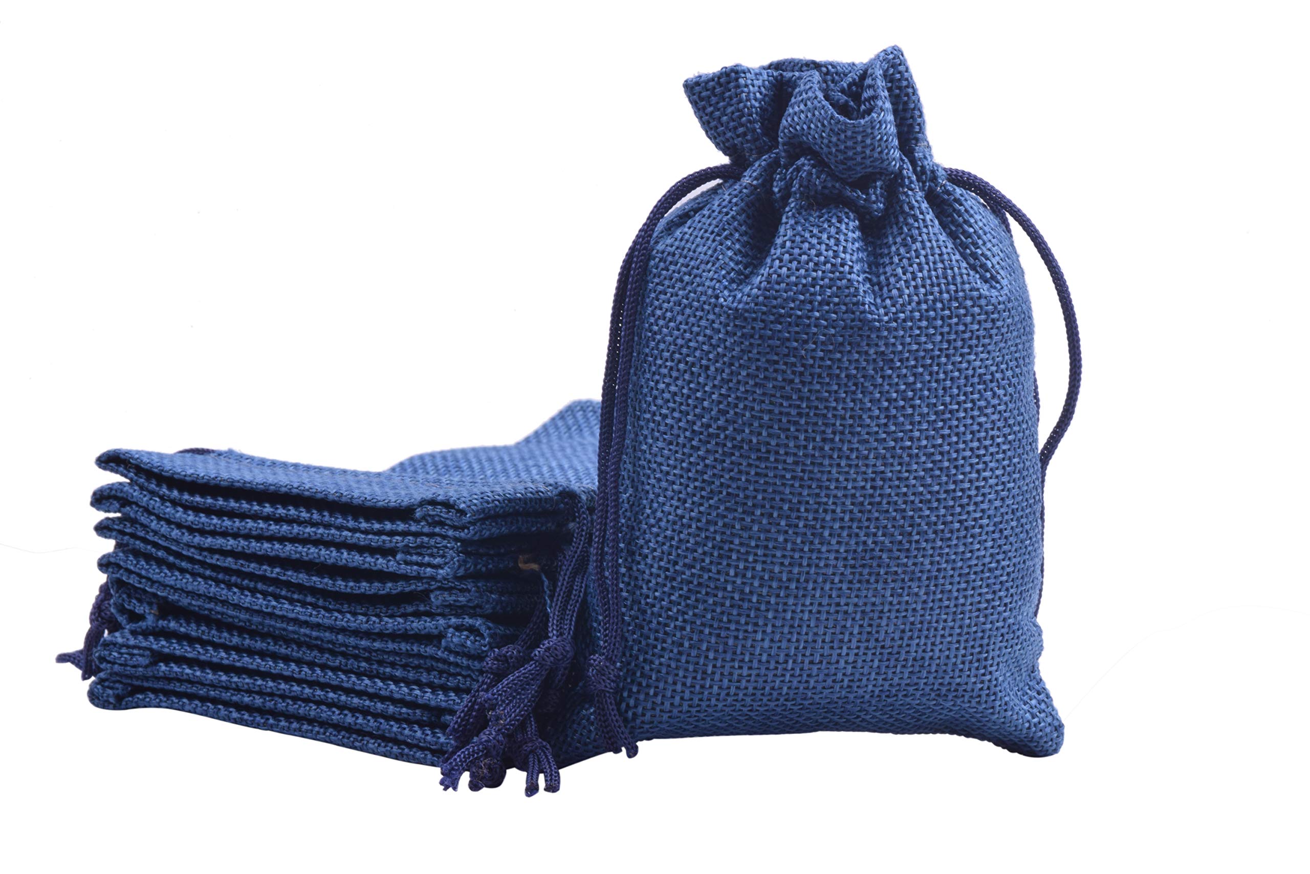 Sansam 25pcs 13.0x17.0cm/5.2''x6.8'' Navy Color Drawstring and Lining Burla/Hessian Bags, Jewelry Pouches, Wedding Favors, Jewelry Packing, Gift Bags
