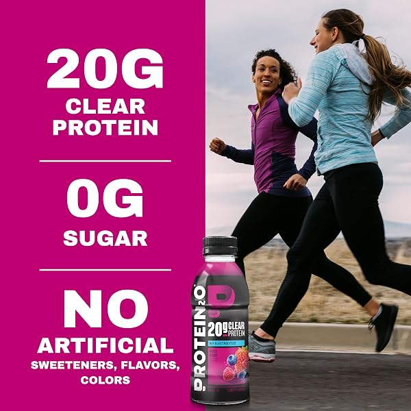 PROTEIN2O HYDRATION DRINK – 2-IN-1 LIQUID CLEAR WHEY PROTEIN ISOLATE AND ELECTROLYTE DRINK – 20G PROTEIN, VITAMINS B5, B6 – POST-WORKOUT RECOVERY – 16.9 FL OZ – 12 COUNT MIXED BERRY
