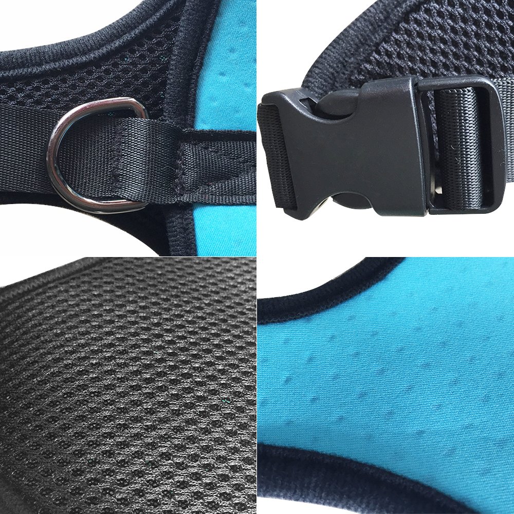 Roadwi Front Range Dog Harness Vest, Adjustable Soft Neoprene Breathable Padded, No-Pull Safety for Walking, Hiking, Training, Running. Neck: 40cm, Chest: 55-75cm (Large, Blue)