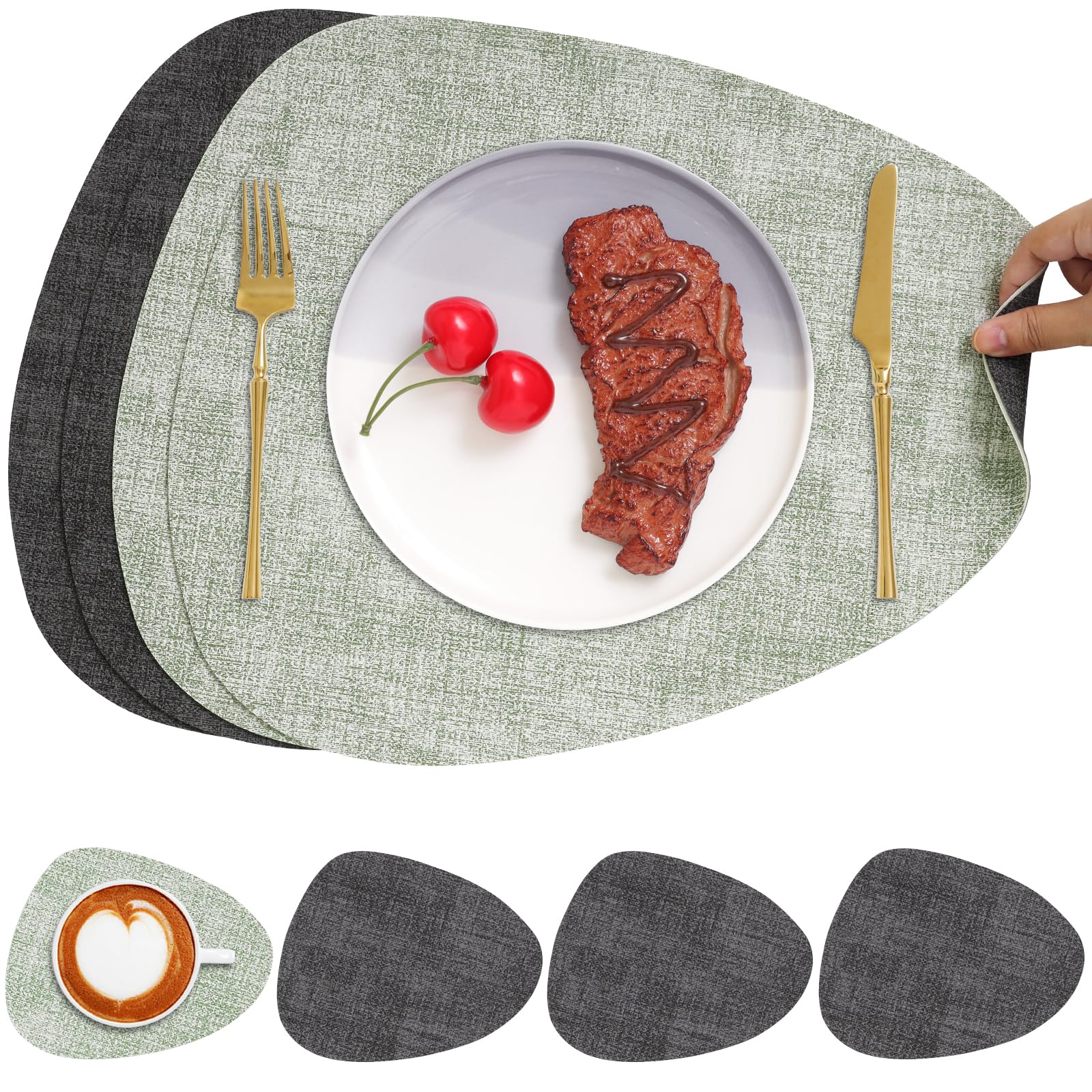 Chitomars Placemats and Coaster Set of 4, Place Mats Table Mats Coffee Mats Placemats set of 4 Triangle Waterproof Wipeable Dual Sided Kitchen Heat Resistant Non-Slip Washable