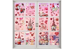QNTCCX 9-Sheet Valentine's-Day Window Clings - Pink Gnomes Decor, Double-Sided Decals for Home, School, Office - Party Supplies Included for Festive Decoration