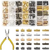 TOAOB 440pcs 5 Colors Ribbon Clamp Ends 5 Size Bracelet Leather Bookmark Pinch Crimp Clamp 5 Colors Cord End Fastener Clasps with Pliers Tool Assortment Kit for Jewelry Making