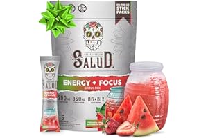 TASTE SALUD Salud 2-in-1 Energy Drink Powder + Focus, Strawberry Watermelon, Organic Caffeine, B6 + B12, Theanine, Clean Energy Drink Packets, Fresandia Agua Fresca Mix, Non-GMO, Gluten Free, Vegan, 1g of Sugar, (15 Servings)
