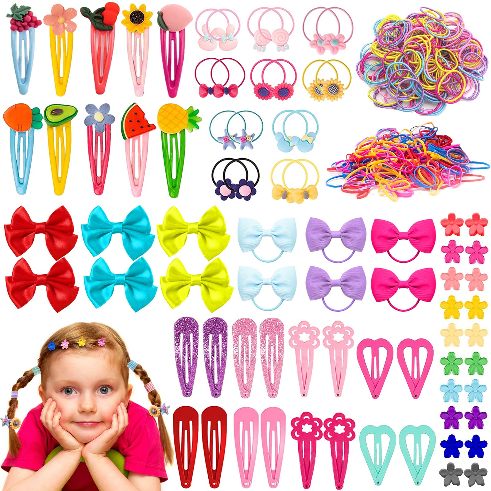 MUFEKUM 678 Pcs Varies Girls Hair Accessories, Contains Hair Clips, Elastic Hair Ties Bulk, Bow Hair Clip, Bow Hair Bands, Claws Barrettes, Rich Hair Accessories for Girls
