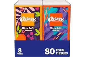 Kleenex On-The-Go Facial Tissues, 8 On-The-Go Packs, 10 Tissues per Box, 3-Ply (80 Total), Packaging May Vary